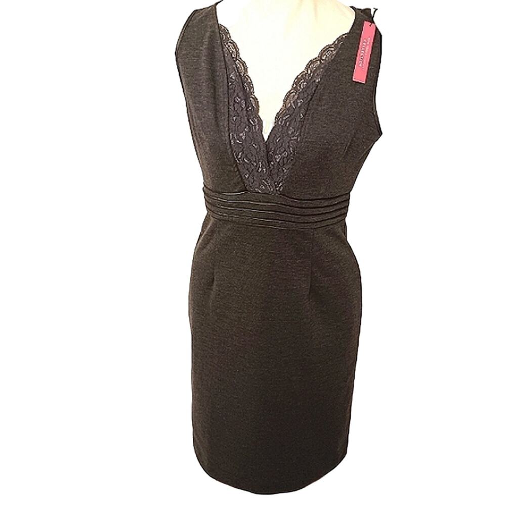 NEW! NY&C Collection Dress S GRAY Sleeveless Lace Trim Bodycon Career Cocktail
